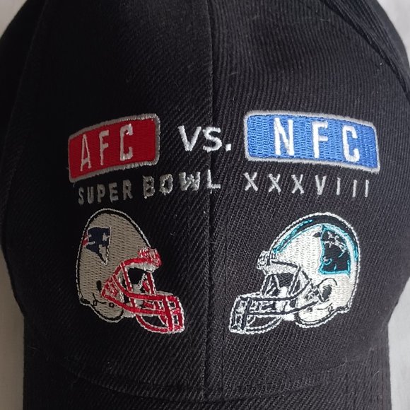Super Bowl XXXVIII 38 2004 Hat NWT Adjustable Vintage One Size Patriots Panthers - Picture 2 of 7